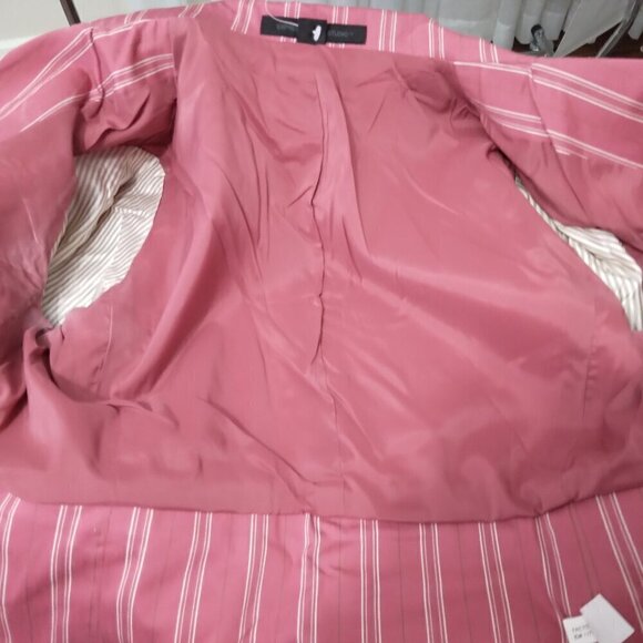 Express | Blazer Pink Ivory Stripe Fitted Lined Jacket Cotton Stretch | Size 4 - Picture 7 of 9
